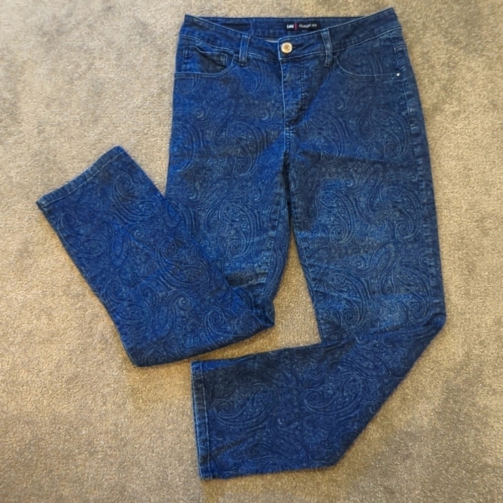 LEE Classic Fit floral print dark blue jeans size 6 petite